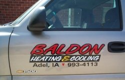 Truck lettering, Baldon Heating and Cooling, Adel, Iowa